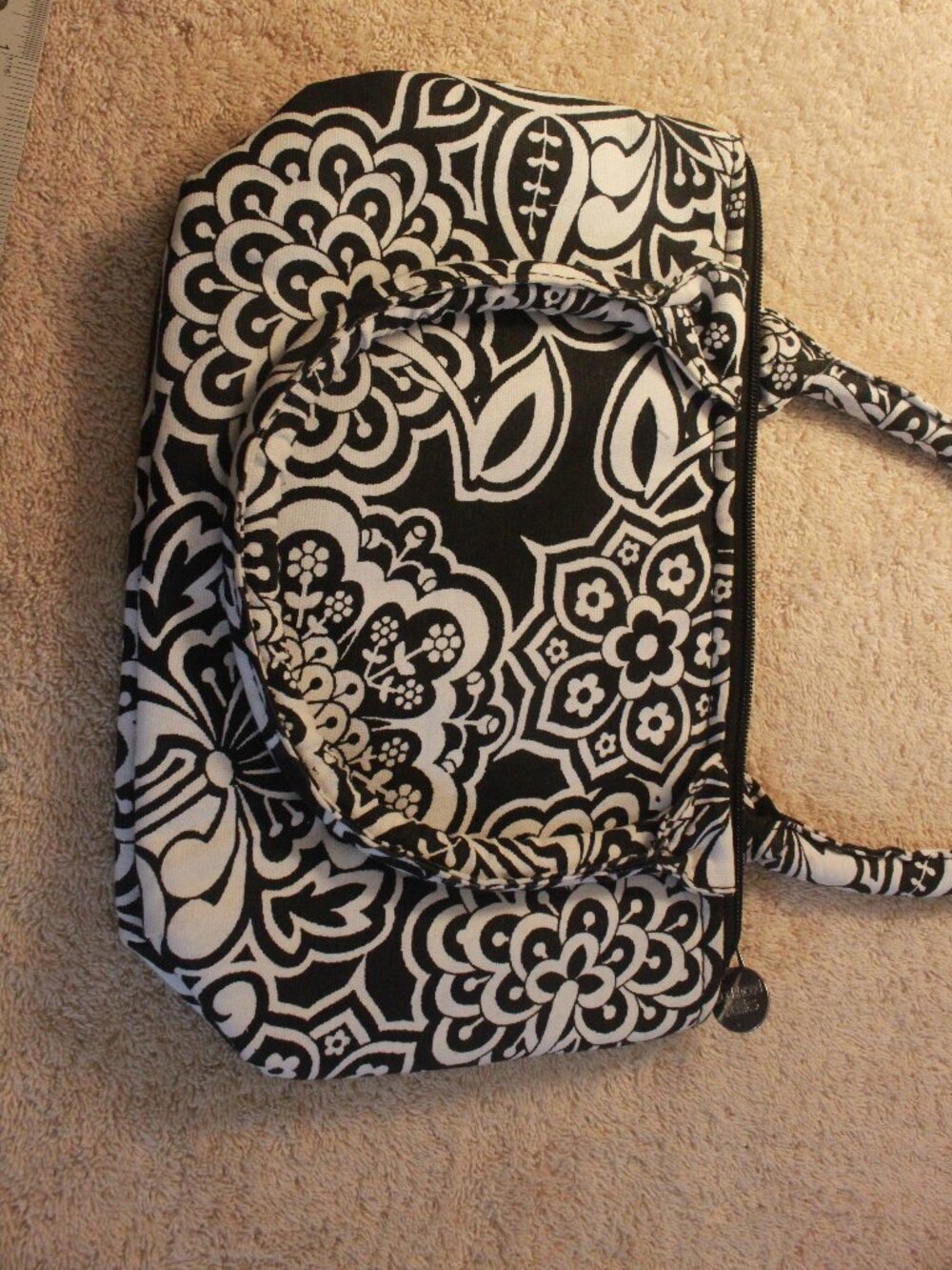 Title: Buckhead Betties Black & White Floral Zip Tote Shoulder Bag